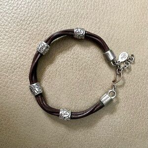 *VINTAGE* PREMIER DESIGNS Bracelet - 4 Brown Leather Cords - Silvertone Beads